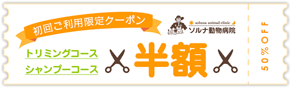 初回限定ご利用限定クーポン　トリミングコース・シャンプーコース　半額